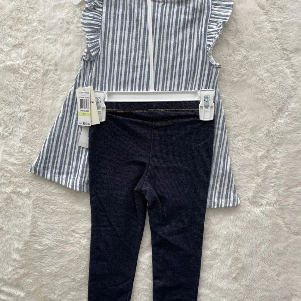 SALE! NEW Lucky Brand Girls Blue Ruffle Tank and Blue Leggings Set - 4T NWT